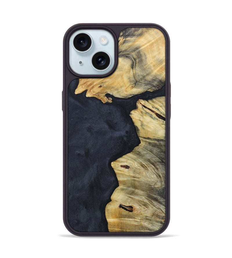 iPhone 15 Wood+Resin Phone Case - Athena (Pure Black, 690914)