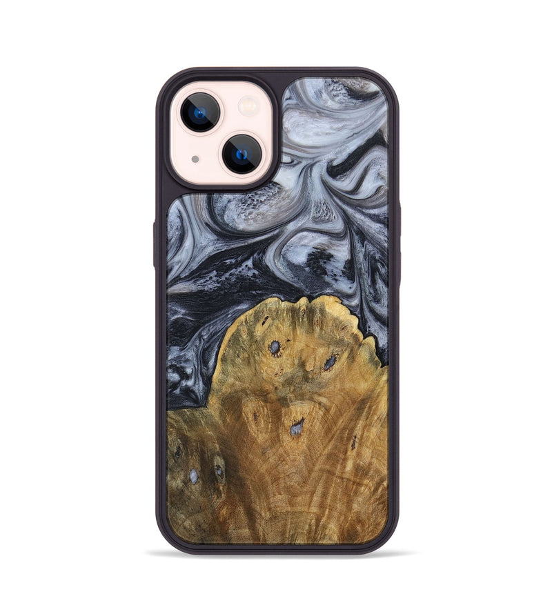 iPhone 14 Wood+Resin Phone Case - Eli (Black & White, 690942)