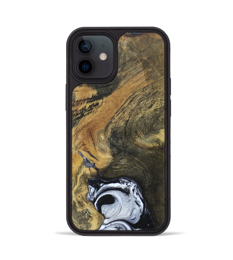 iPhone 12 Wood+Resin Phone Case - Mason (Black & White, 690946)
