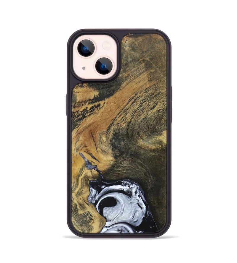 iPhone 14 Wood+Resin Phone Case - Mason (Black & White, 690946)