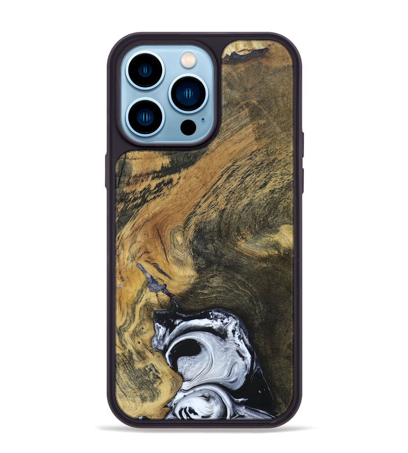 iPhone 14 Pro Max Wood+Resin Phone Case - Mason (Black & White, 690946)