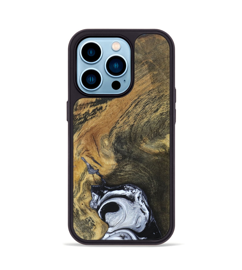 iPhone 14 Pro Wood+Resin Phone Case - Mason (Black & White, 690946)