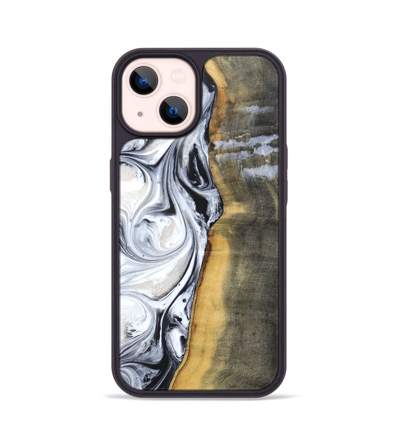 iPhone 14 Wood+Resin Phone Case - Candy (Black & White, 690962)