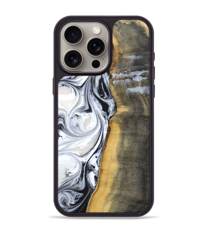iPhone 15 Pro Max Wood+Resin Phone Case - Candy (Black & White, 690962)