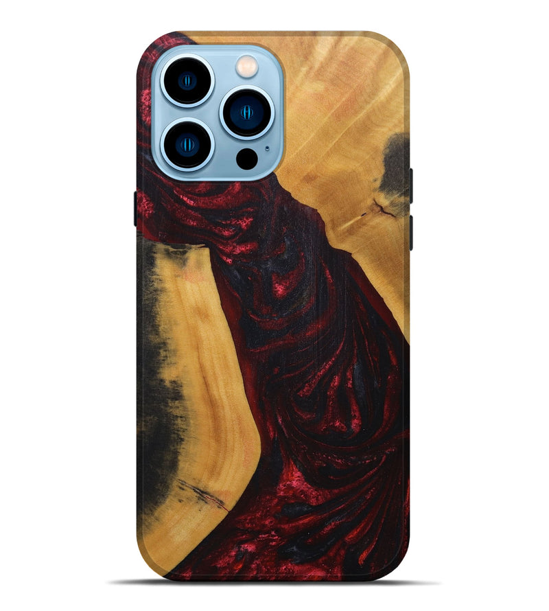 iPhone 14 Pro Max Wood+Resin Live Edge Phone Case - Wallace (Red, 691004)