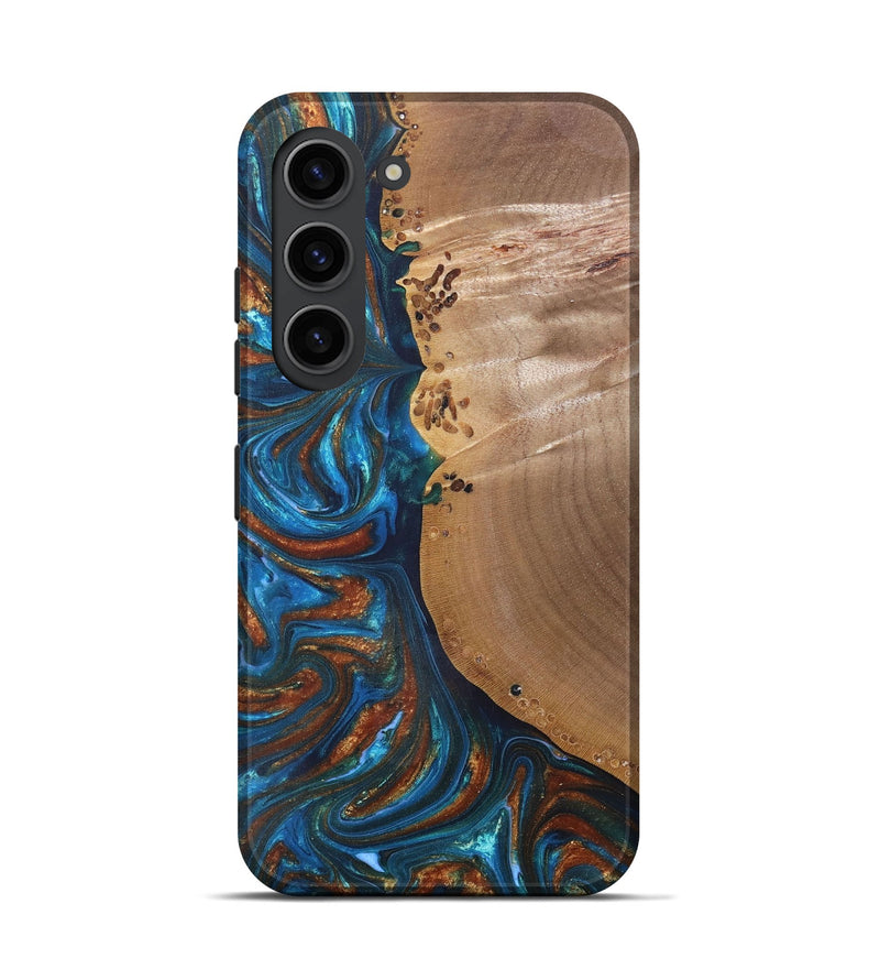 Galaxy S23 Wood+Resin Live Edge Phone Case - Edwin (Teal & Gold, 691011)