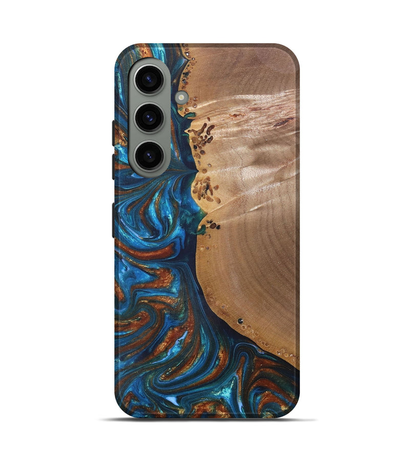 Galaxy S24 Wood+Resin Live Edge Phone Case - Edwin (Teal & Gold, 691011)