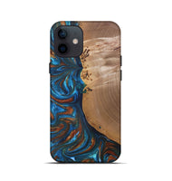 iPhone 12 mini Wood+Resin Live Edge Phone Case - Edwin (Teal & Gold, 691011)