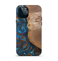 iPhone 12 Pro Wood+Resin Live Edge Phone Case - Edwin (Teal & Gold, 691011)