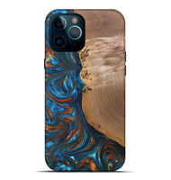iPhone 12 Pro Max Wood+Resin Live Edge Phone Case - Edwin (Teal & Gold, 691011)