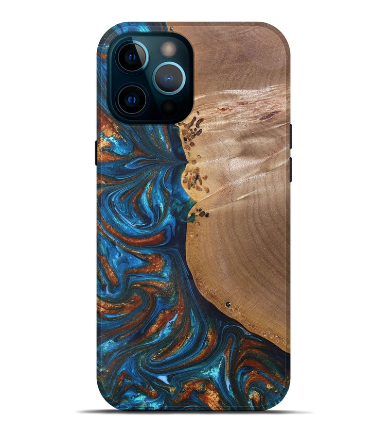 iPhone 12 Pro Max Wood+Resin Live Edge Phone Case - Edwin (Teal & Gold, 691011)