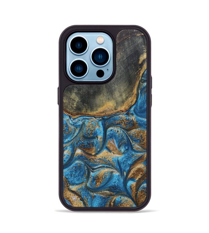 iPhone 14 Pro ResinArt Phone Case - Arnold (Teal & Gold, 691189)