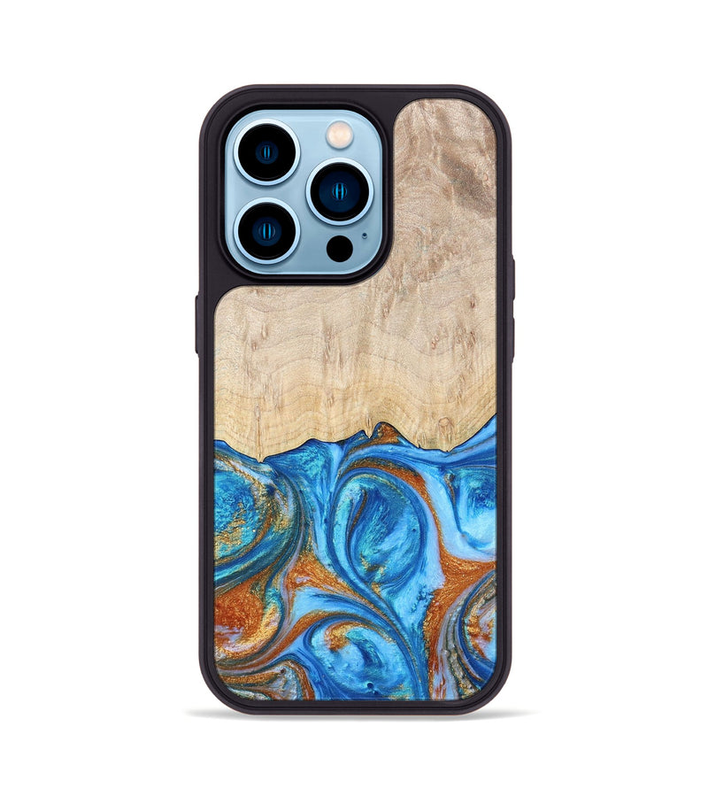 iPhone 14 Pro ResinArt Phone Case - Mindy (Teal & Gold, 691195)