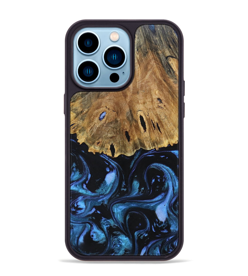 iPhone 14 Pro Max Wood+Resin Phone Case - Josue (Blue, 691242)