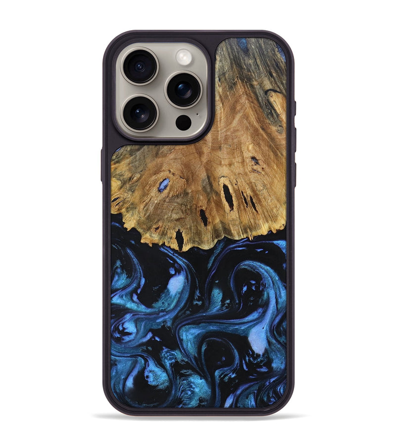 iPhone 15 Pro Max Wood+Resin Phone Case - Josue (Blue, 691242)