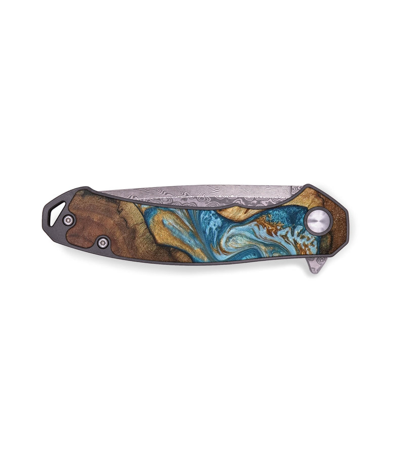 EDC Wood+Resin Pocket Knife - Hugo (Teal & Gold, 691403)