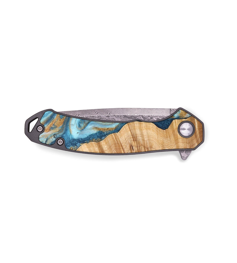 EDC Wood+Resin Pocket Knife - Corbin (Teal & Gold, 691404)