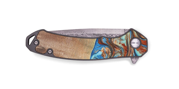 EDC Wood+Resin Pocket Knife - Arnold (Teal & Gold, 691405)
