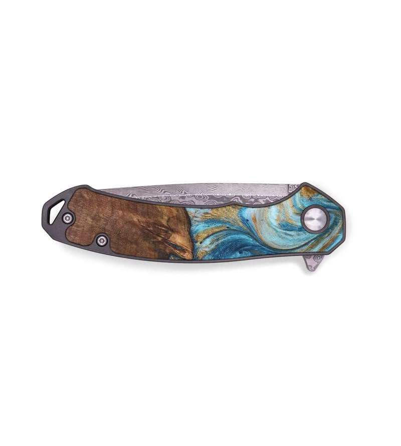 EDC Wood+Resin Pocket Knife - Dick (Teal & Gold, 691406)