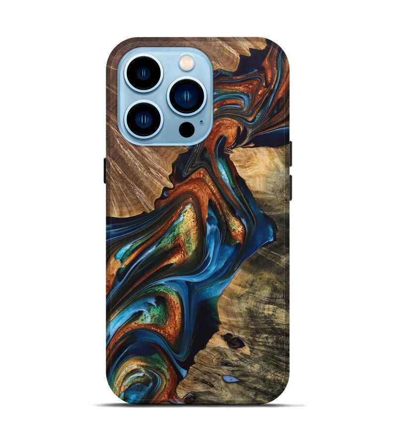 iPhone 14 Pro Wood+Resin Live Edge Phone Case - Theresa (Blue, 691463)