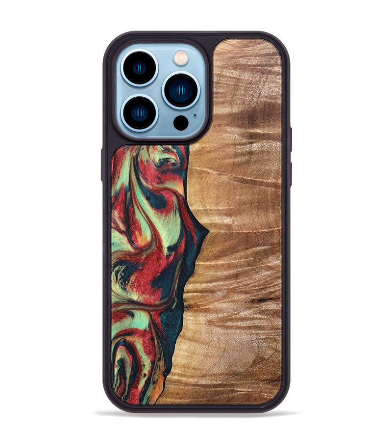 iPhone 14 Pro Max Wood+Resin Phone Case - Fabian (Red, 691534)