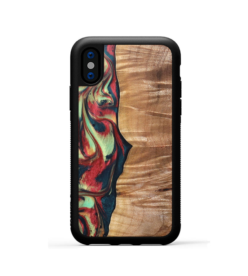 iPhone Xs Wood+Resin Phone Case - Fabian (Red, 691534)