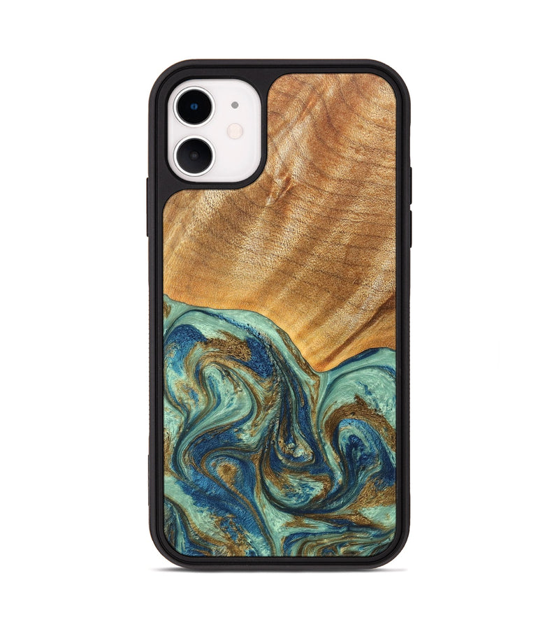 iPhone 11 Wood+Resin Phone Case - Antoinette (Teal & Gold, 691554)