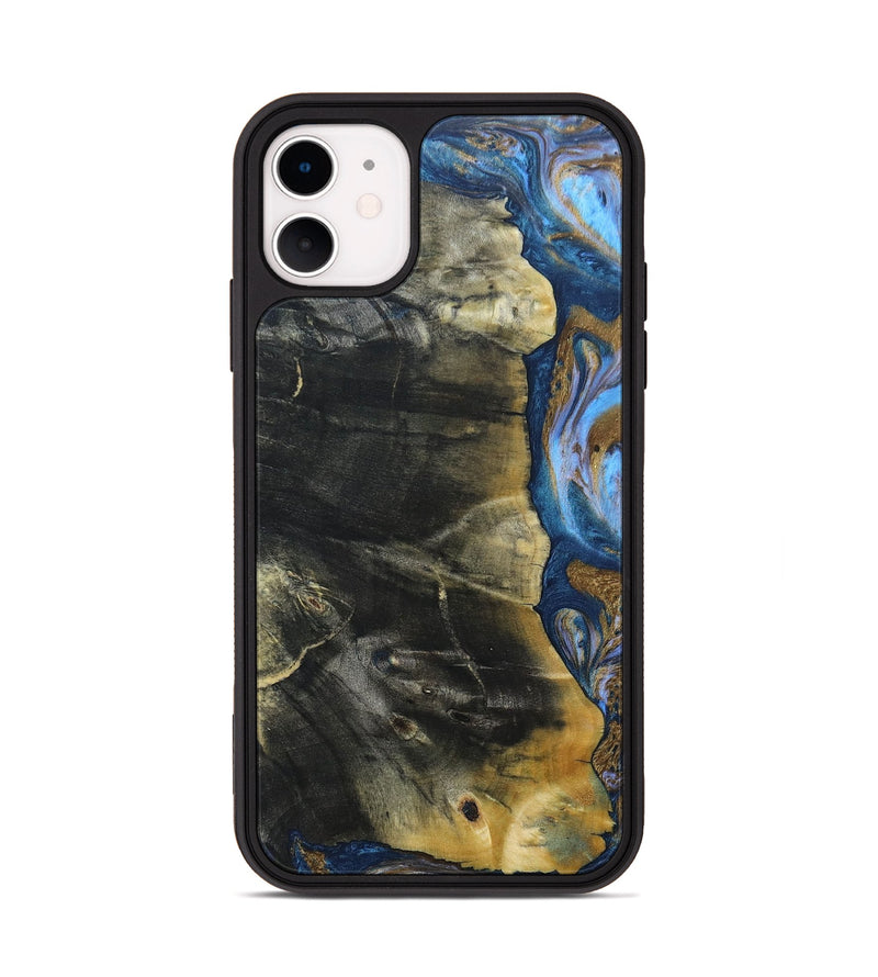 iPhone 11 Wood+Resin Phone Case - Lynda (Teal & Gold, 691564)