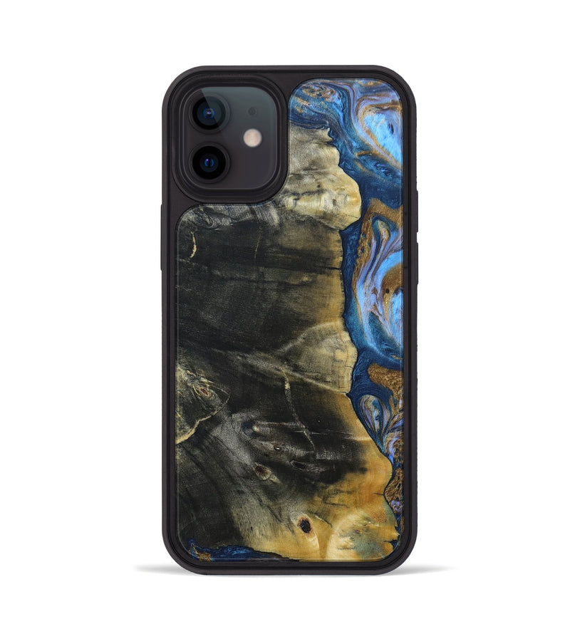 iPhone 12 Wood+Resin Phone Case - Lynda (Teal & Gold, 691564)