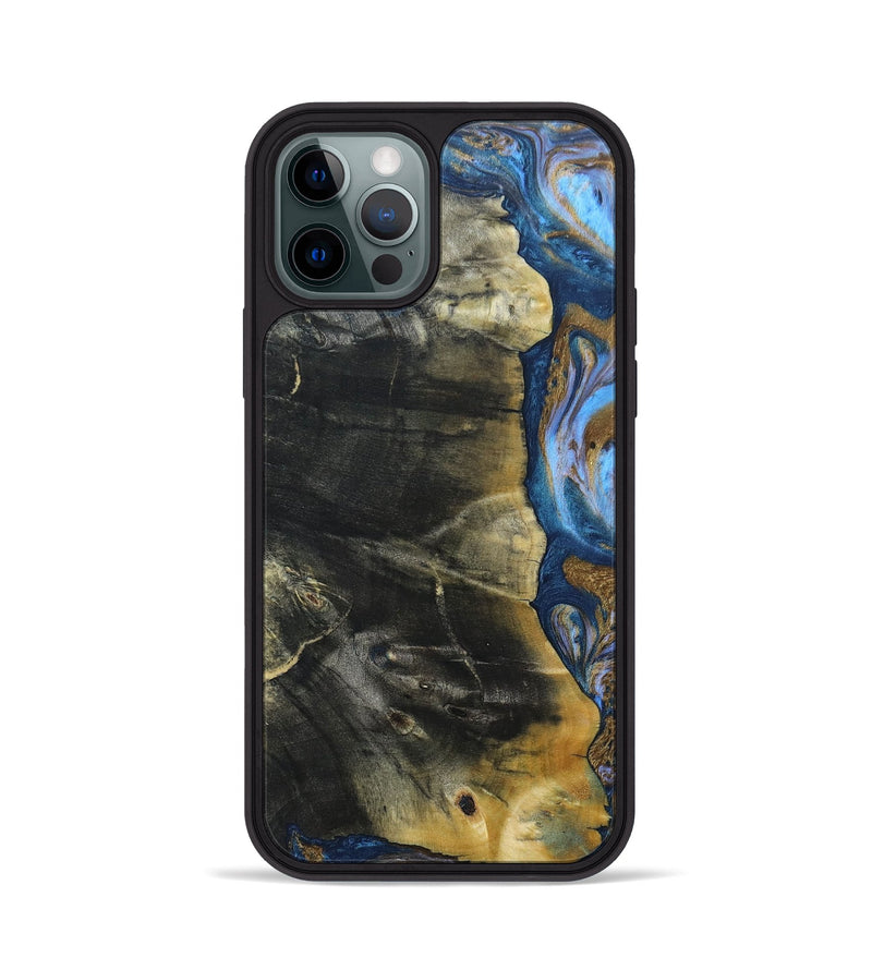 iPhone 12 Pro Wood+Resin Phone Case - Lynda (Teal & Gold, 691564)