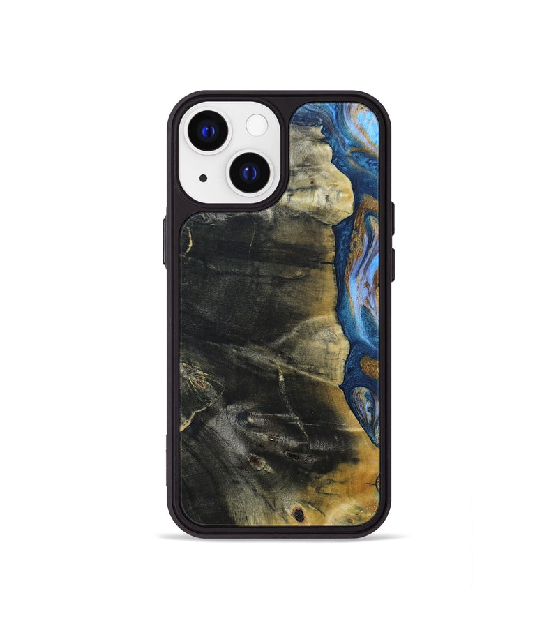 iPhone 13 mini Wood+Resin Phone Case - Lynda (Teal & Gold, 691564)