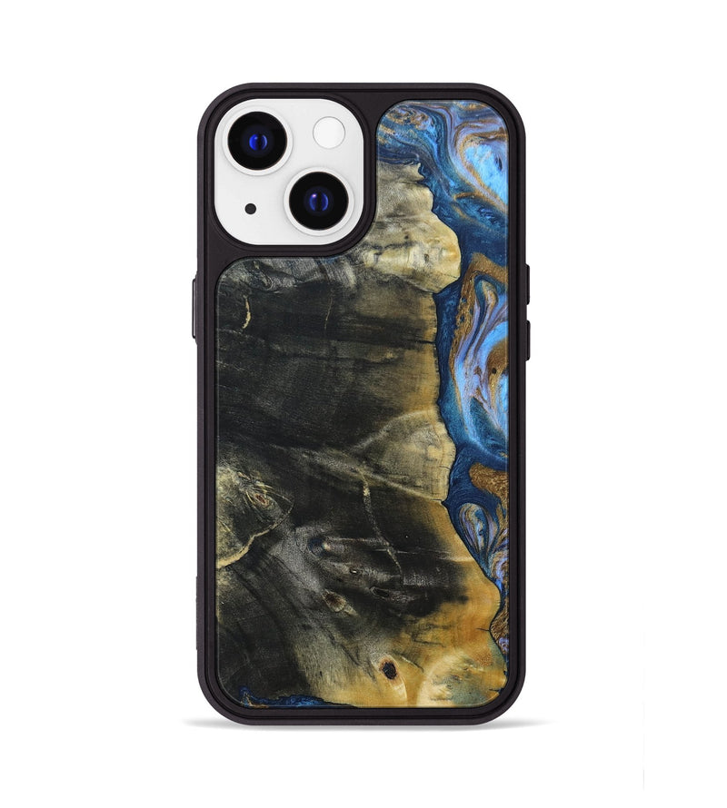 iPhone 13 Wood+Resin Phone Case - Lynda (Teal & Gold, 691564)