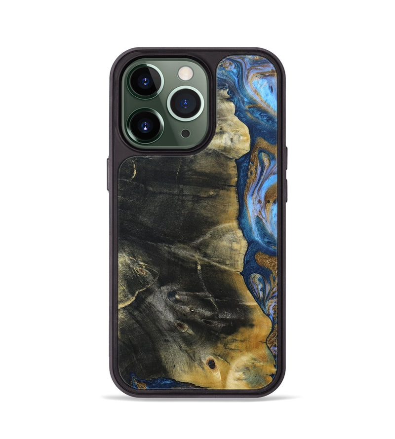 iPhone 13 Pro Wood+Resin Phone Case - Lynda (Teal & Gold, 691564)