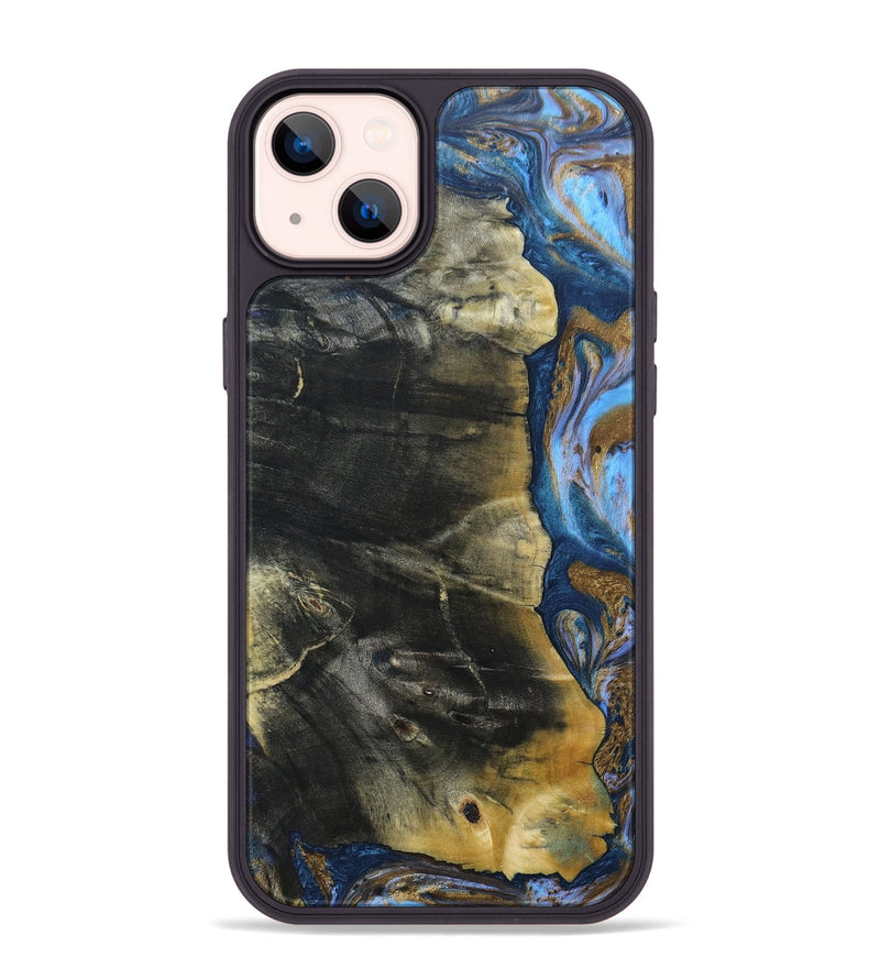 iPhone 14 Plus Wood+Resin Phone Case - Lynda (Teal & Gold, 691564)