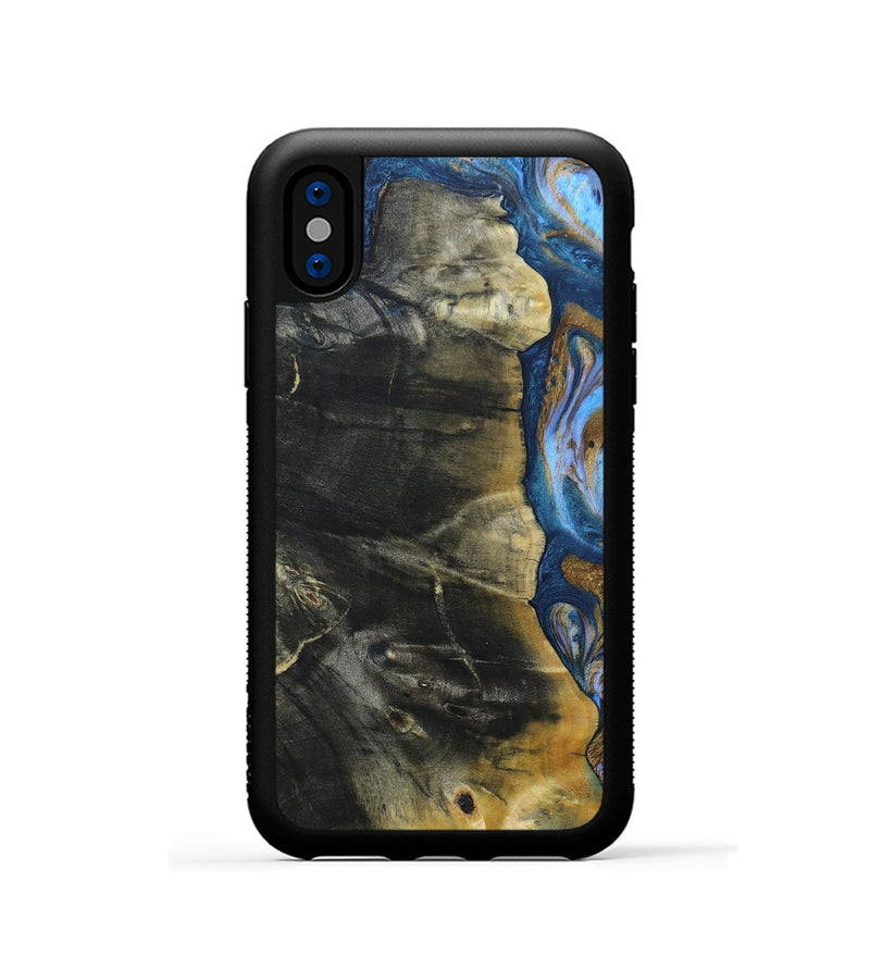 iPhone Xs Wood+Resin Phone Case - Lynda (Teal & Gold, 691564)