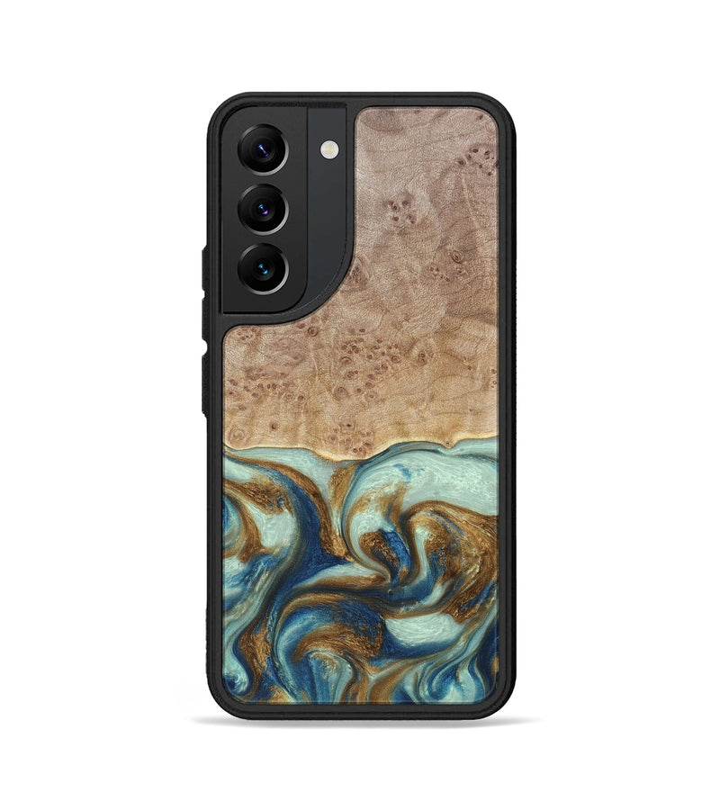 Galaxy S22 Wood+Resin Phone Case - Brandy (Teal & Gold, 691566)
