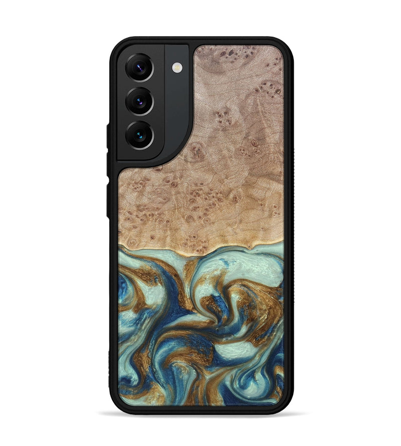 Galaxy S22 Plus Wood+Resin Phone Case - Brandy (Teal & Gold, 691566)