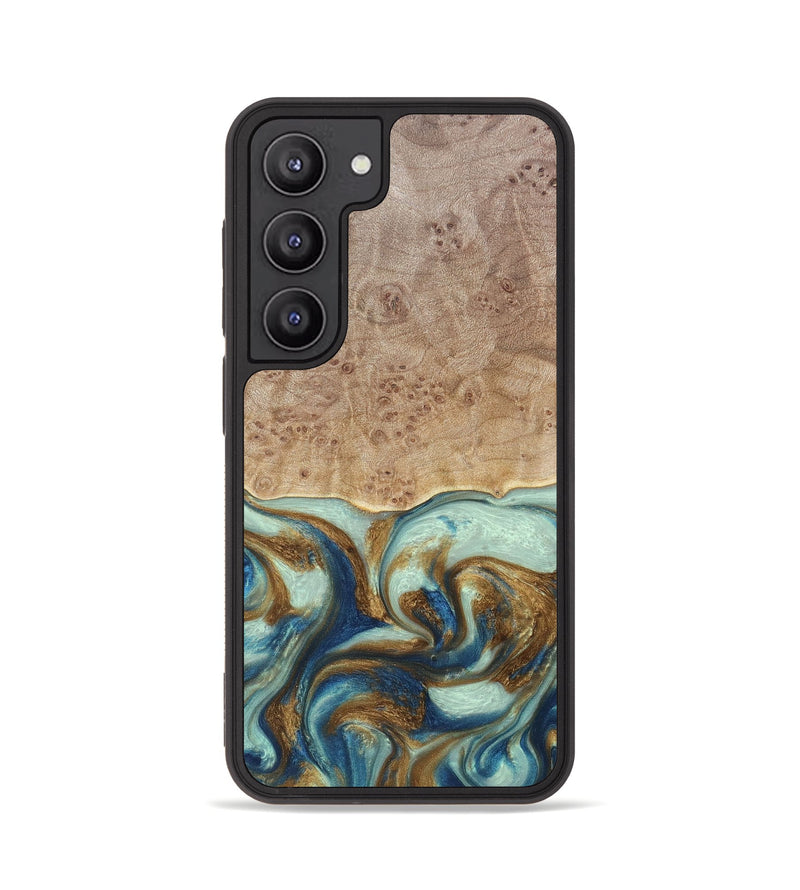 Galaxy S23 Wood+Resin Phone Case - Brandy (Teal & Gold, 691566)