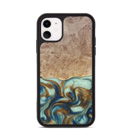iPhone 11 Wood+Resin Phone Case - Brandy (Teal & Gold, 691566)