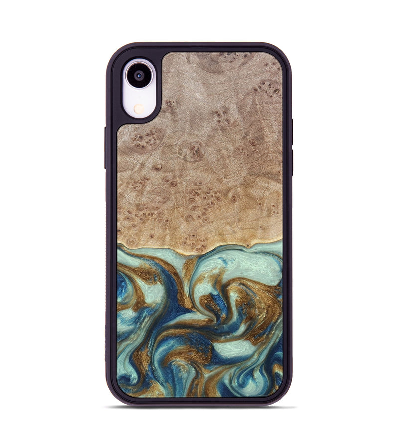 iPhone Xr Wood+Resin Phone Case - Brandy (Teal & Gold, 691566)