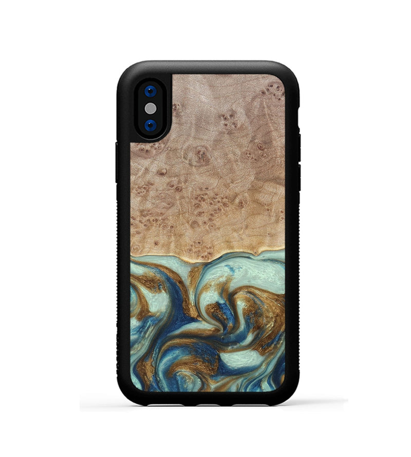 iPhone Xs Wood+Resin Phone Case - Brandy (Teal & Gold, 691566)