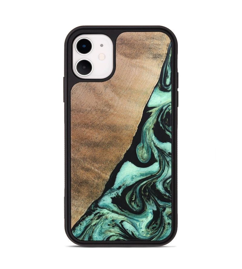 iPhone 11 Wood+Resin Phone Case - Chelsie (Green, 691570)