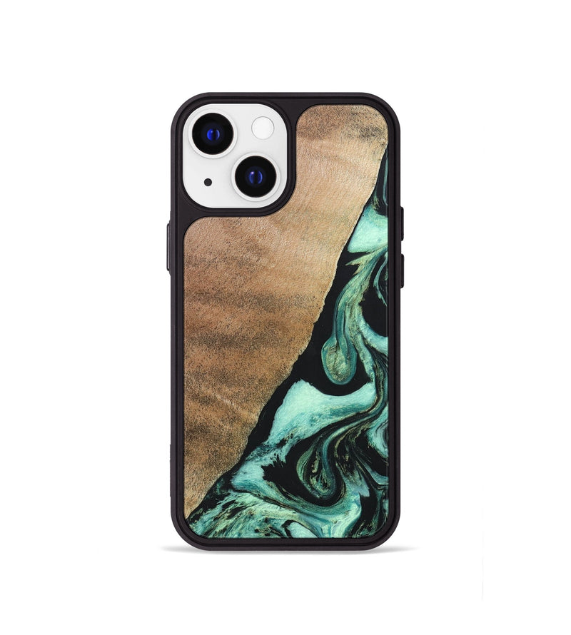 iPhone 13 mini Wood+Resin Phone Case - Chelsie (Green, 691570)