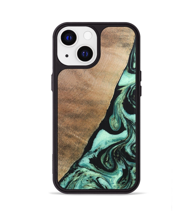iPhone 13 Wood+Resin Phone Case - Chelsie (Green, 691570)