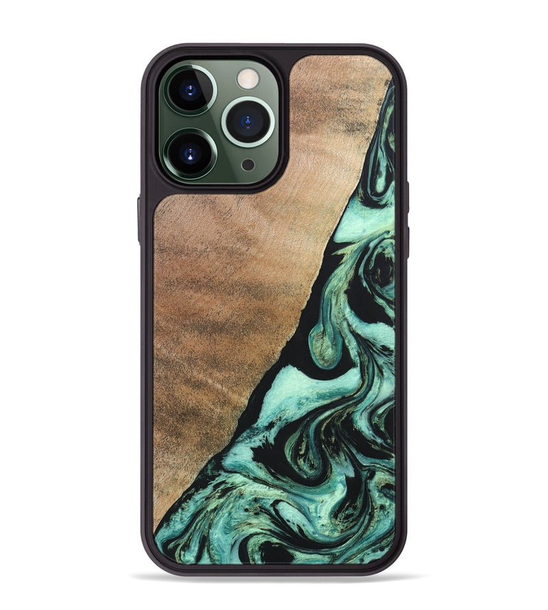 iPhone 13 Pro Max Wood+Resin Phone Case - Chelsie (Green, 691570)