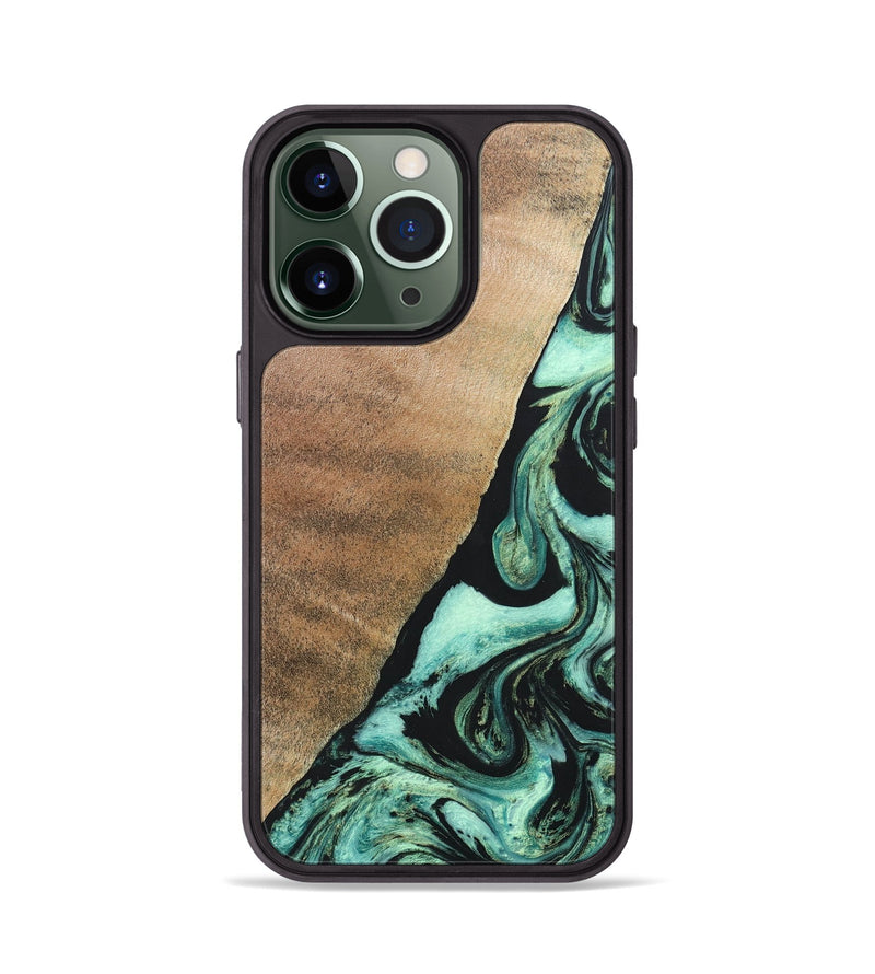 iPhone 13 Pro Wood+Resin Phone Case - Chelsie (Green, 691570)