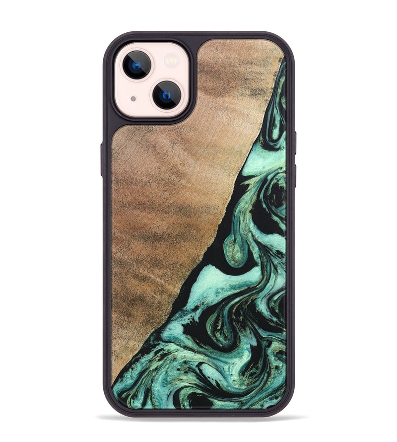 iPhone 14 Plus Wood+Resin Phone Case - Chelsie (Green, 691570)