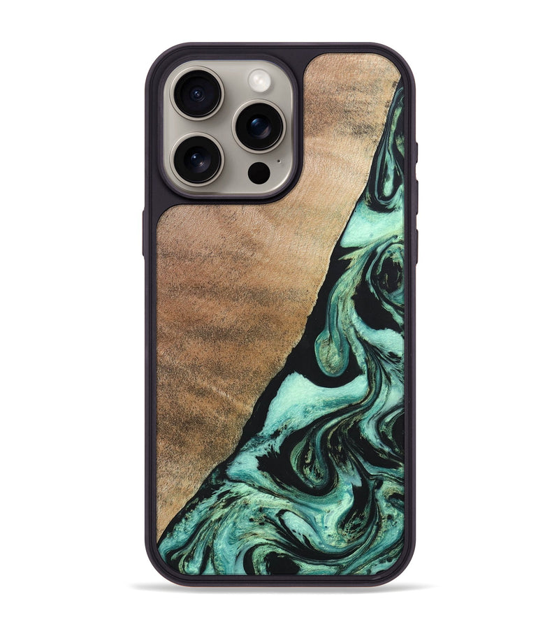 iPhone 15 Pro Max Wood+Resin Phone Case - Chelsie (Green, 691570)