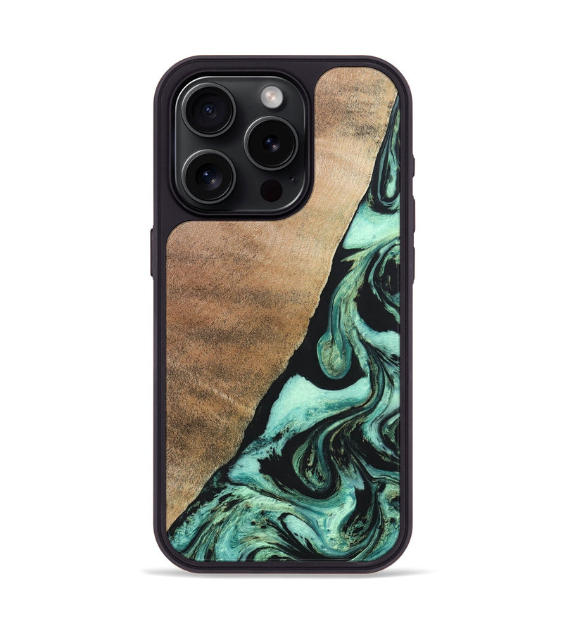 iPhone 15 Pro Wood+Resin Phone Case - Chelsie (Green, 691570)