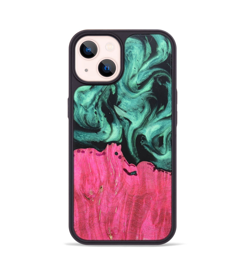 iPhone 14 Wood+Resin Phone Case - Kendall (Green, 691592)